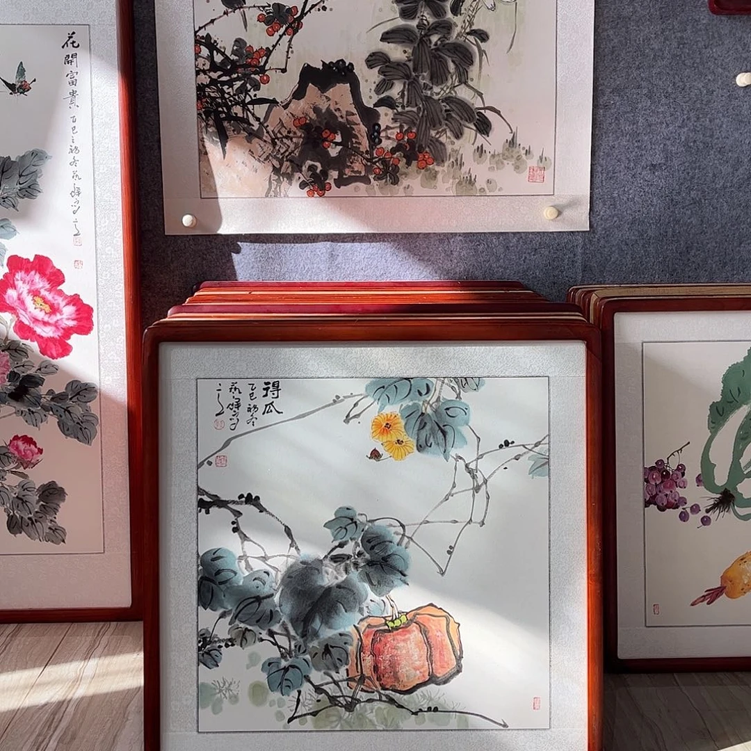 国画书画作品带框63×63