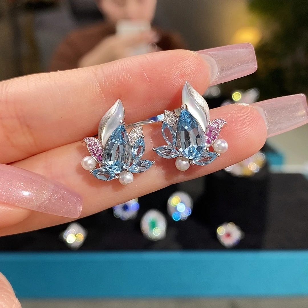 耳坠海蓝宝石铂Pt950镶嵌2.81ct