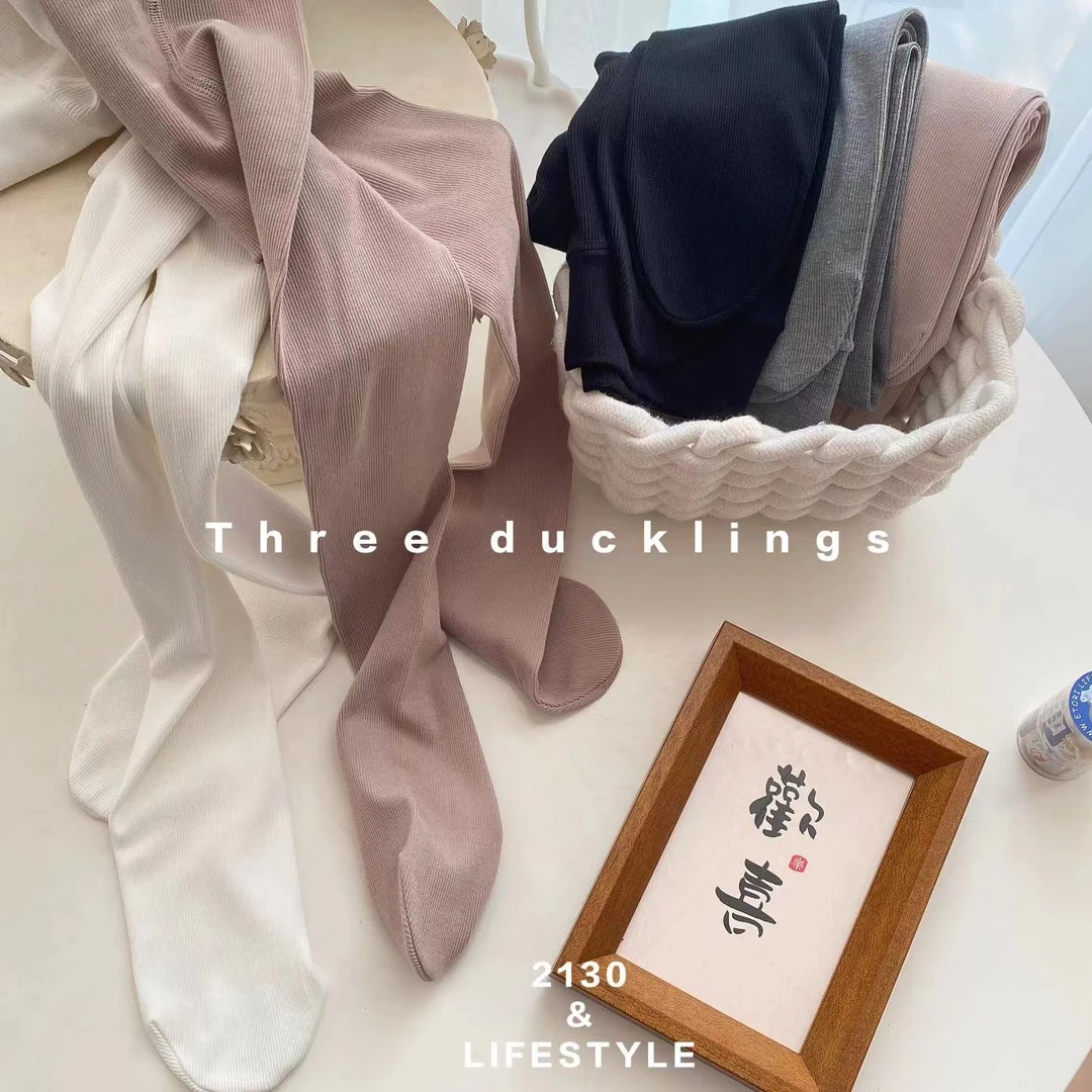 三只小鸭女童连裤袜春秋儿童薄款打底裤袜宝宝细条平板打底袜