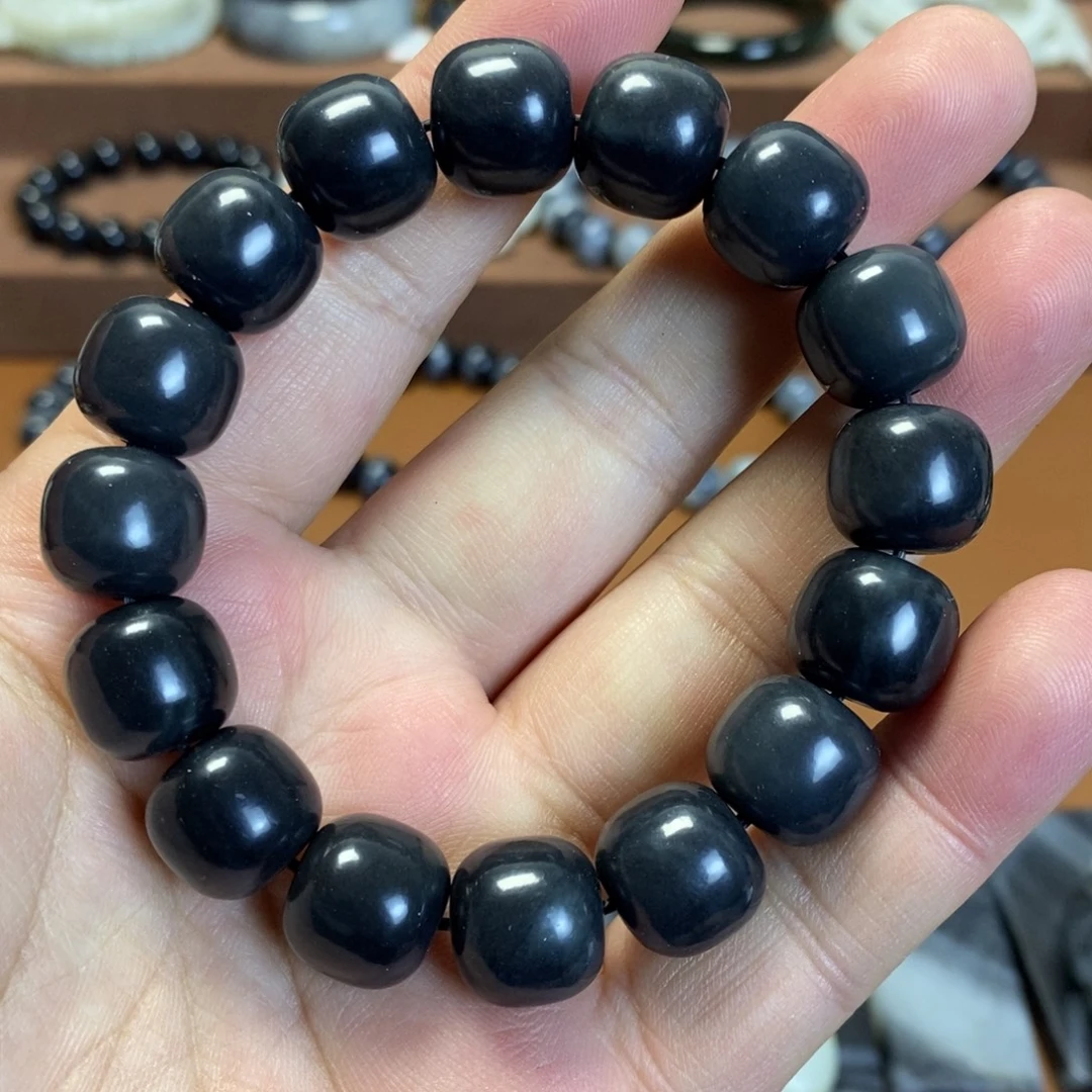 和田玉未镶嵌手串新疆和田玉且末青花聚墨墨玉13×14老型珠手串