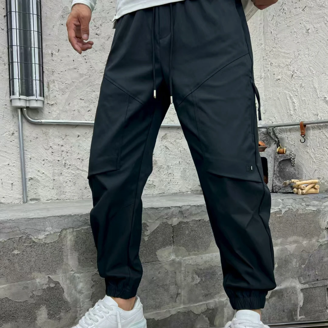 男士秋冬新款小脚工装裤松紧万能腰黑色百搭宽松大码休闲裤 2501