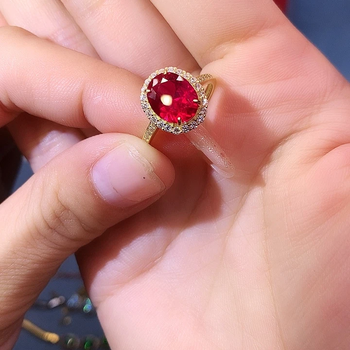 红宝石戒指银S925镶嵌