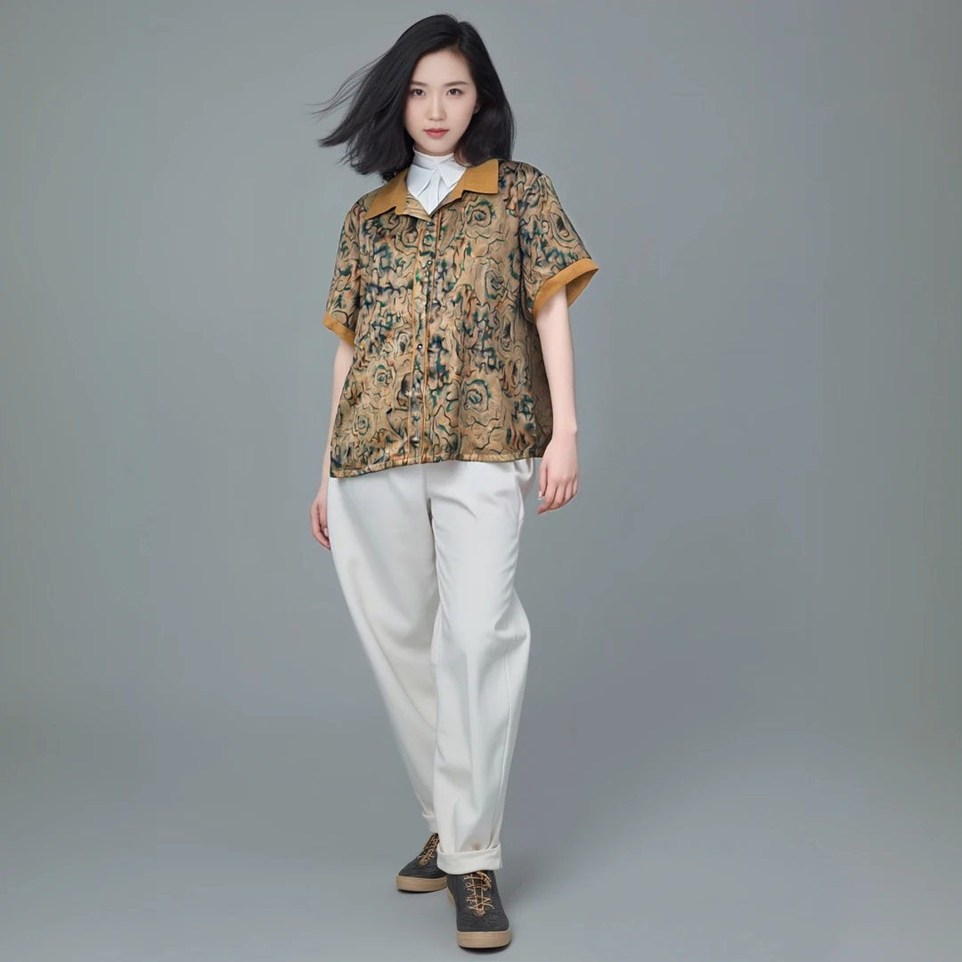 YS062-2【孔雀蓝羽】夏装妈妈减龄印花衬衫洋气开衫中年女装上衣