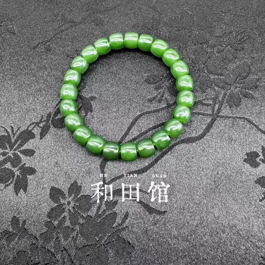 【国玉甄品】SC8和田碧玉桶珠手串9X8mm