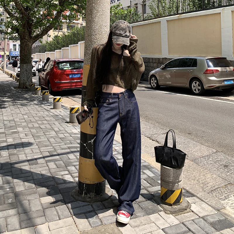 NORNLGGER丹宁色直筒牛仔裤女秋季2025新款显瘦高腰宽松阔腿裤子