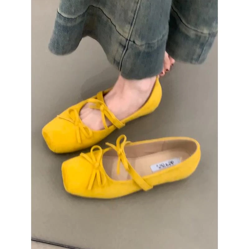 法式温柔蝴蝶结方头玛丽珍鞋女2025年新款复古晚晚风浅口芭蕾单鞋