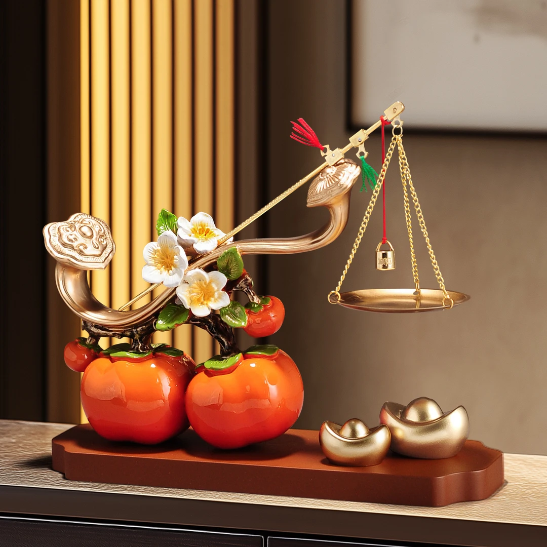 柿柿称心如意柿子摆件客厅玄关电视柜酒柜装饰品搬家乔迁新居礼物