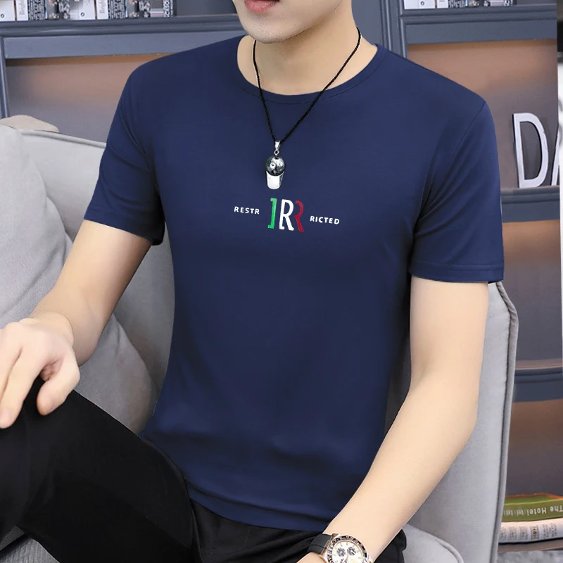 潮流时尚百搭男士夏季半袖圆领印花T恤 莫代尔冰丝材质透气吸湿排