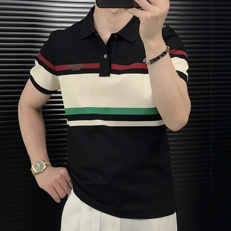 男英伦雅痞风Polo衫条纹短袖男装t恤夏季韩版撞色