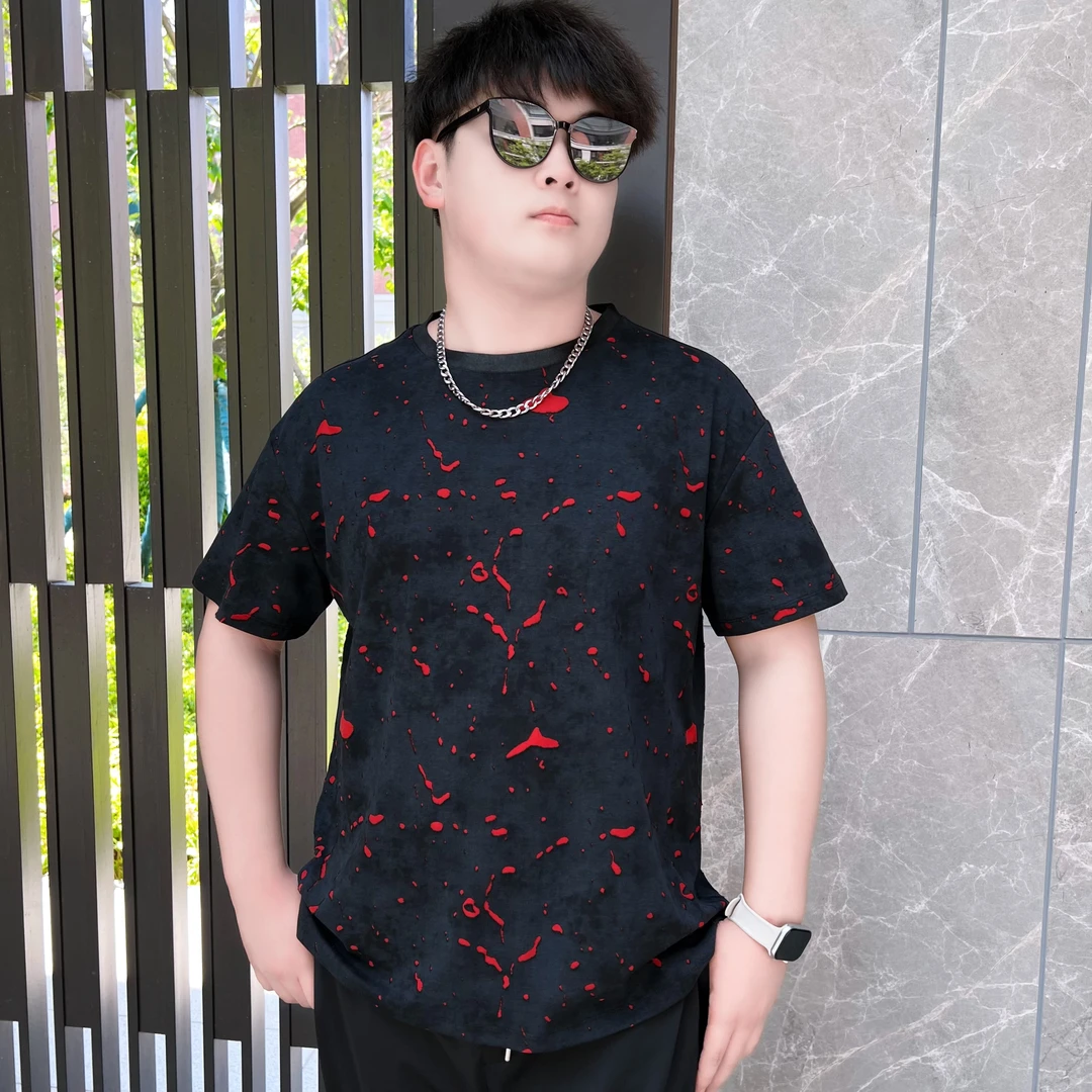 夏季新款 大码男装潮牌时尚半袖 男士加大圆领做旧短袖72612