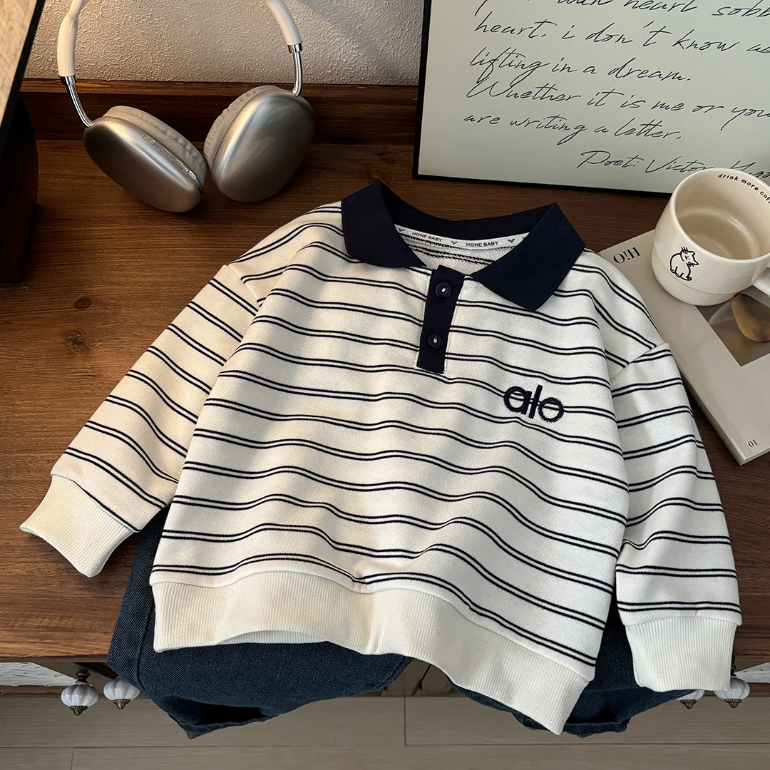 儿童春秋卫衣新款宝宝洋气条纹polo衫秋季外套春秋韩版翻领上衣