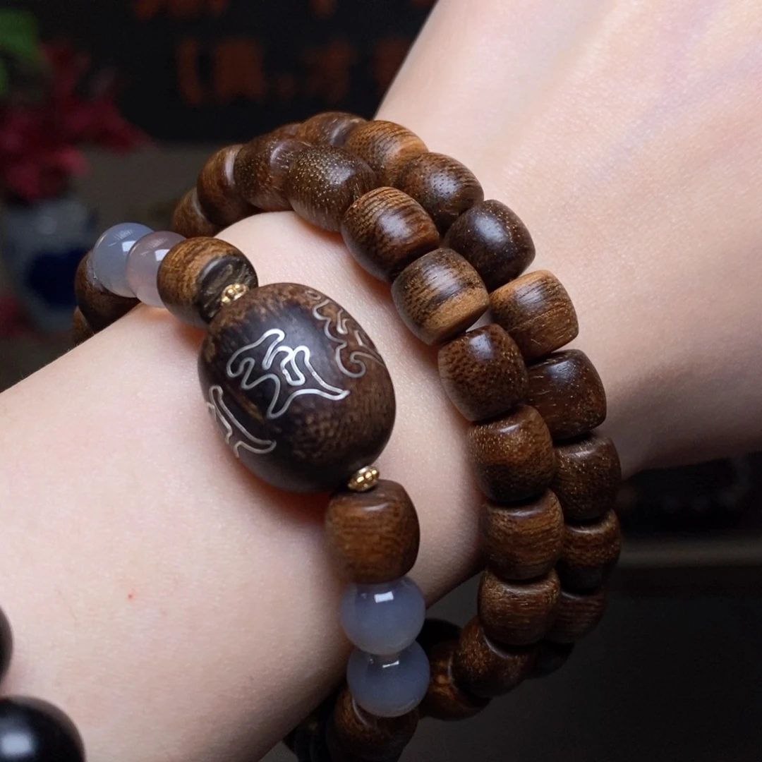 沉香手串越南富森红土倒架料限量款0.8+芽庄白棋沉香木雕配饰