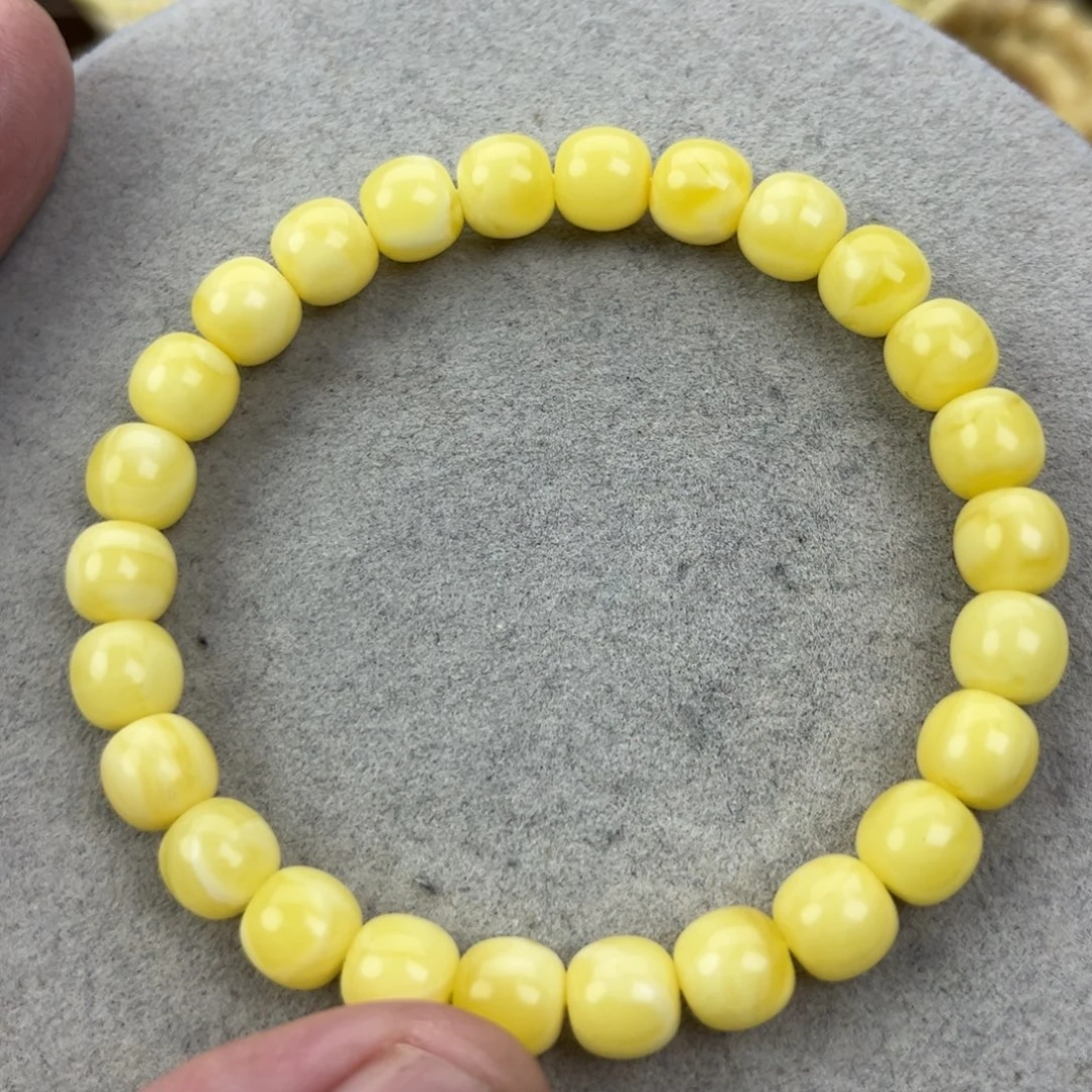 蜜蜡未镶嵌手链纯天然俄料奶白花极限弧高桩8*7.5腕口17+