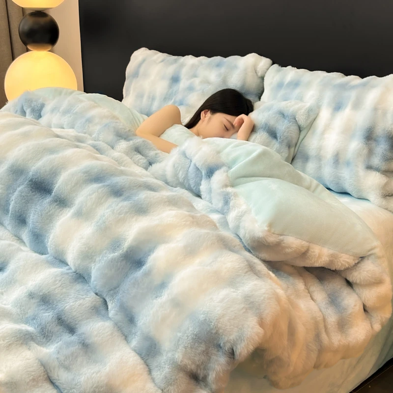 V/雅鹿仿兔绒牛奶绒被套单件被罩双面加绒加厚珊瑚绒法兰绒褥子套