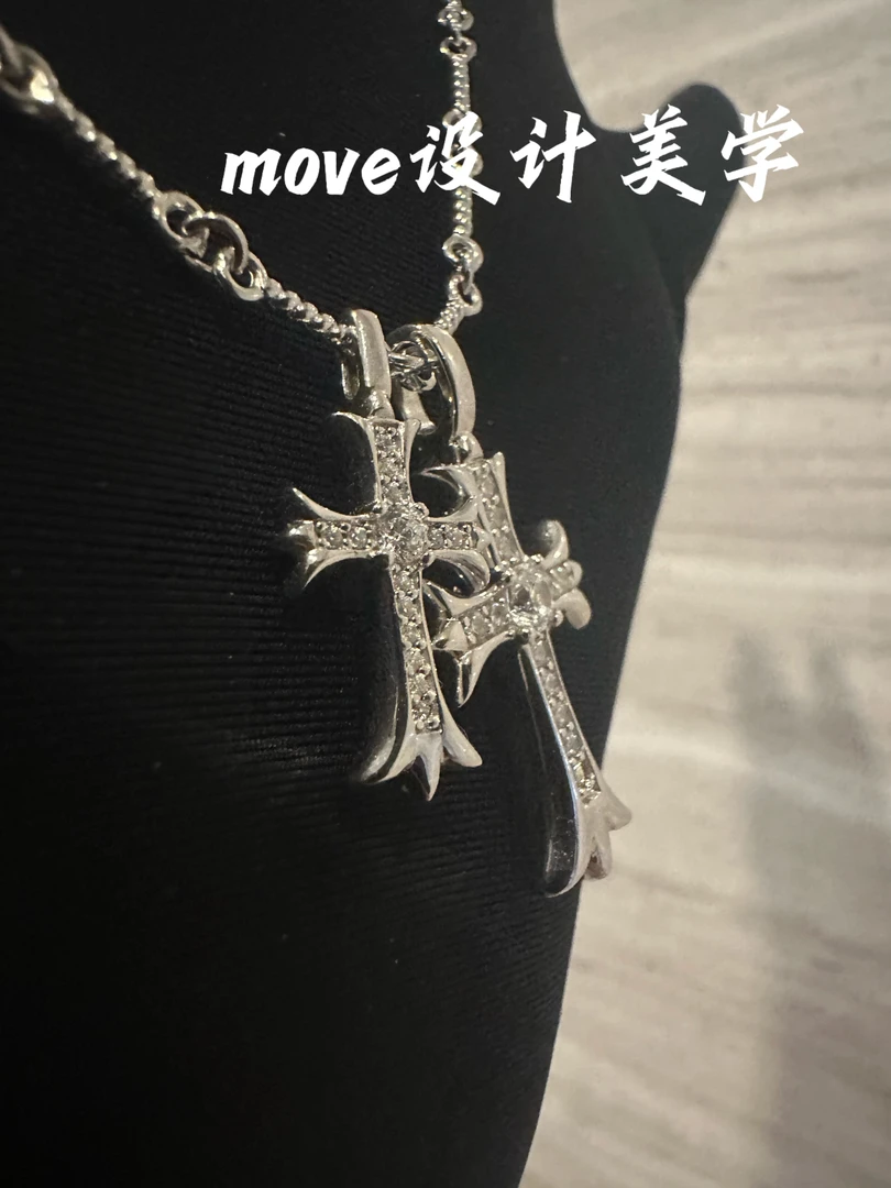 坠链均925银合成锆石 重工【双十字】双面可戴