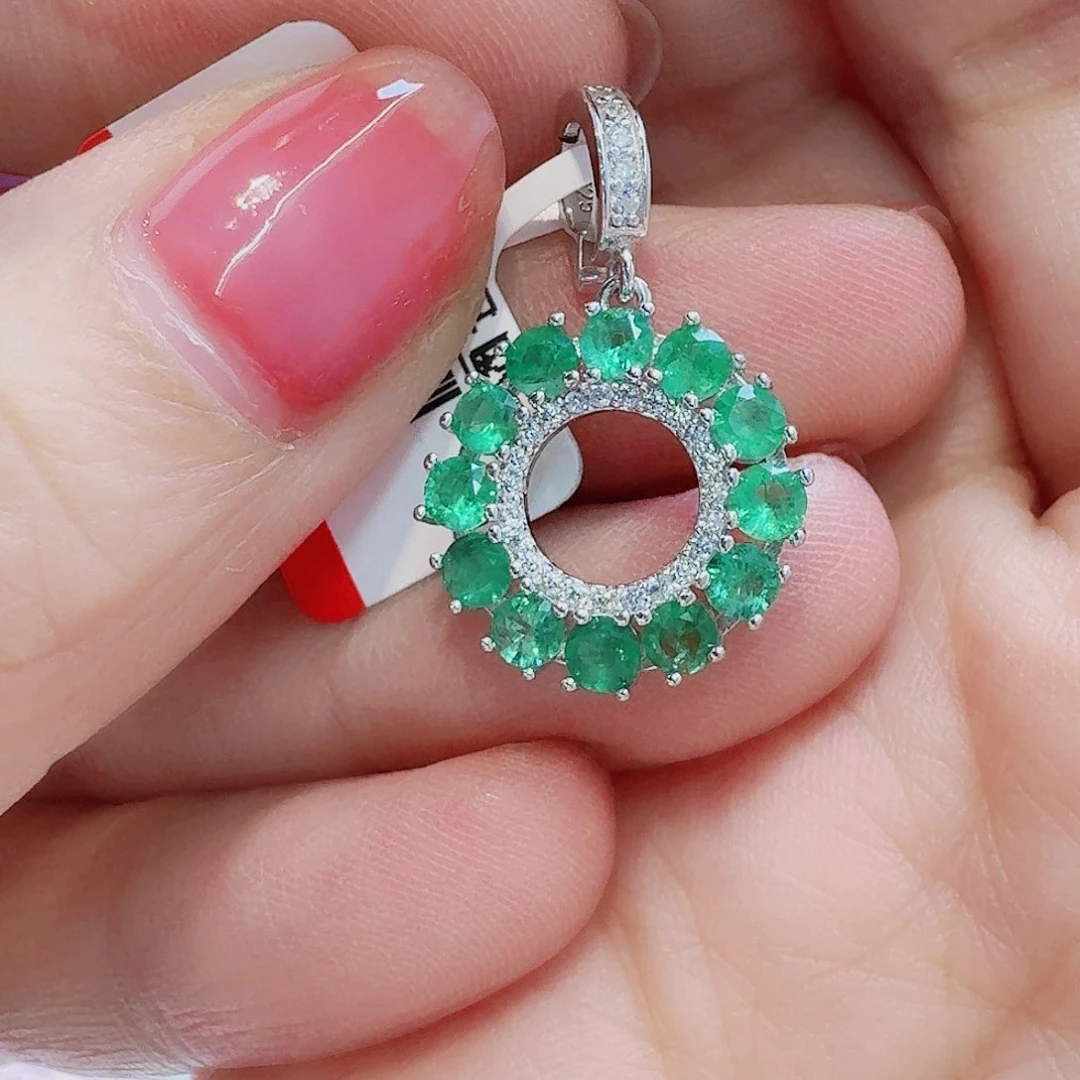 银S925镶嵌吊坠(不含链)祖母绿