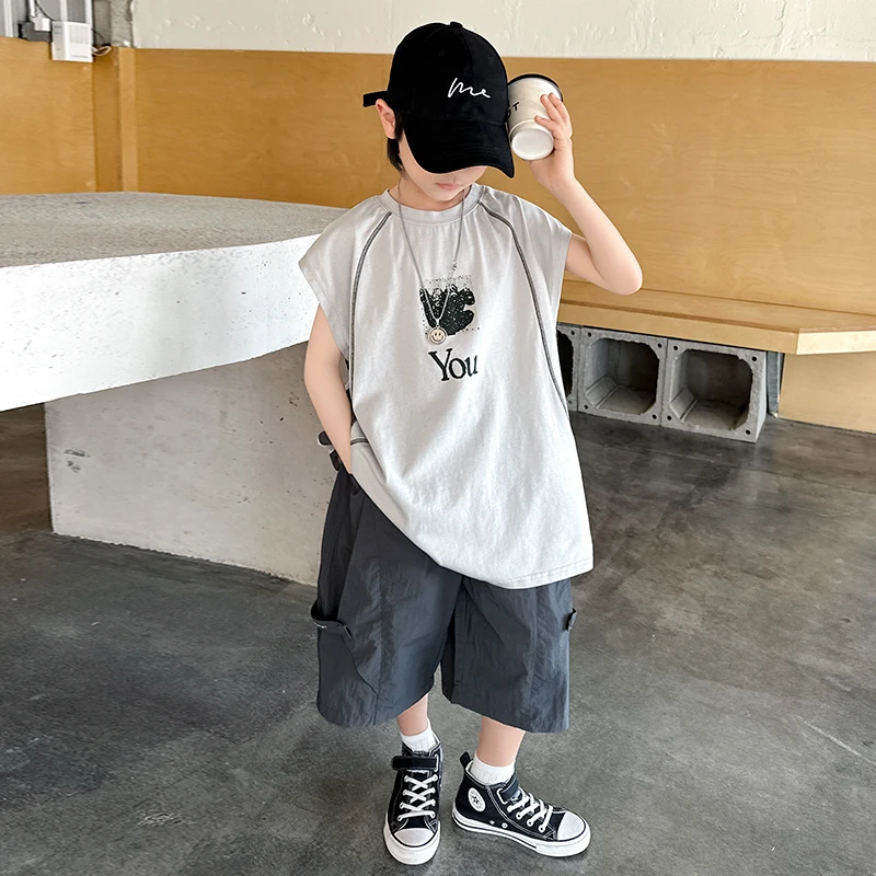 【2025夏款上新】男童夏季套装儿童帅气背心两件套夏装中大童坎肩潮