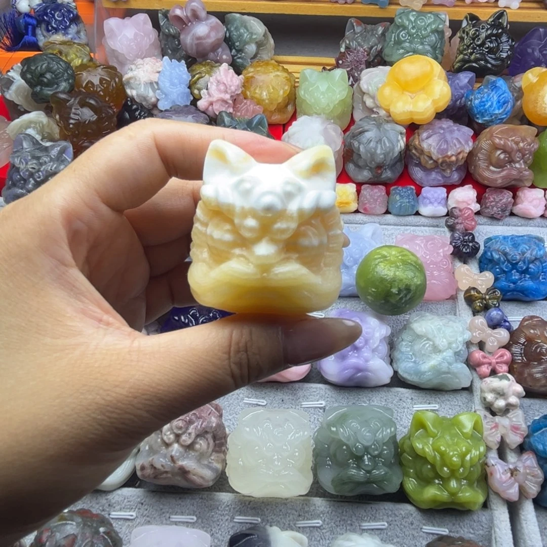 大理石磁石醒狮手把件