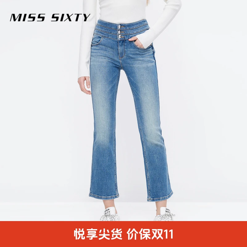 Miss Sixty牛仔裤女三环高腰九分微喇裤薄款小个子