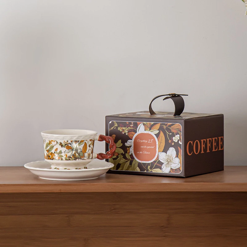 CJIANG高档轻奢陶瓷茉莉花咖啡杯茶具瓷杯杯碟茶杯家用精致礼盒装