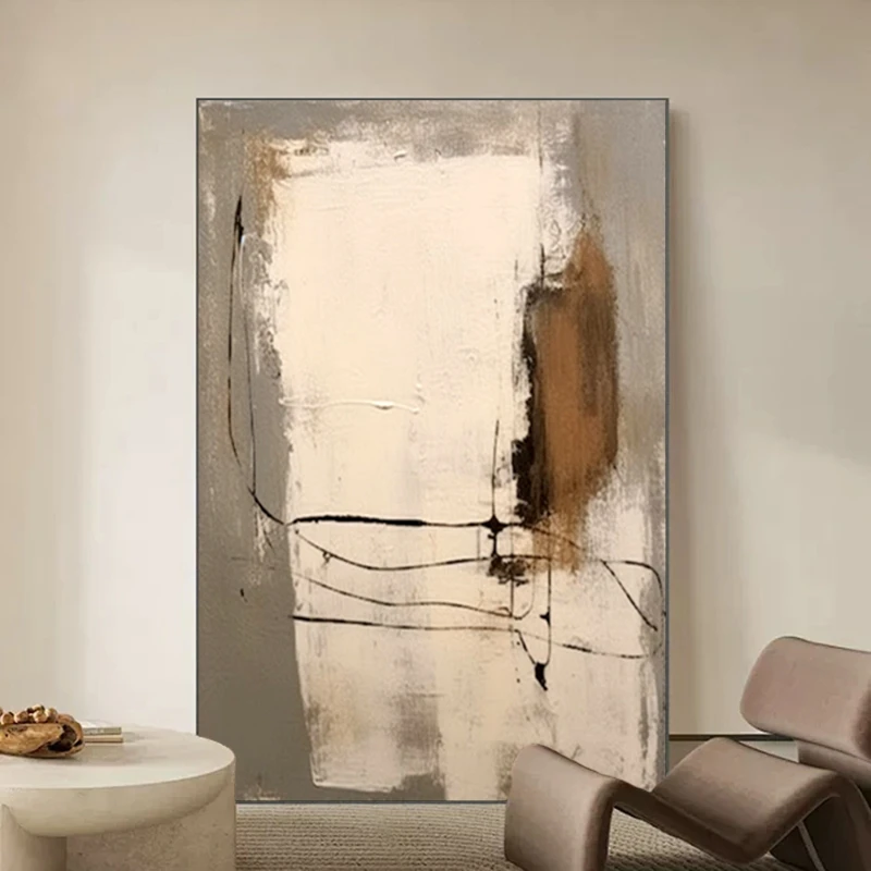 纯手绘油画抽象复古抽象手工挂画后现代极简书房客厅艺术装饰挂画