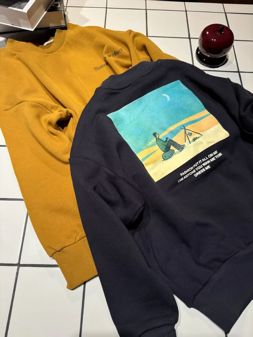 「LIUYI」春季男女童手绘意境插画印花简约圆领套头卫衣  2462