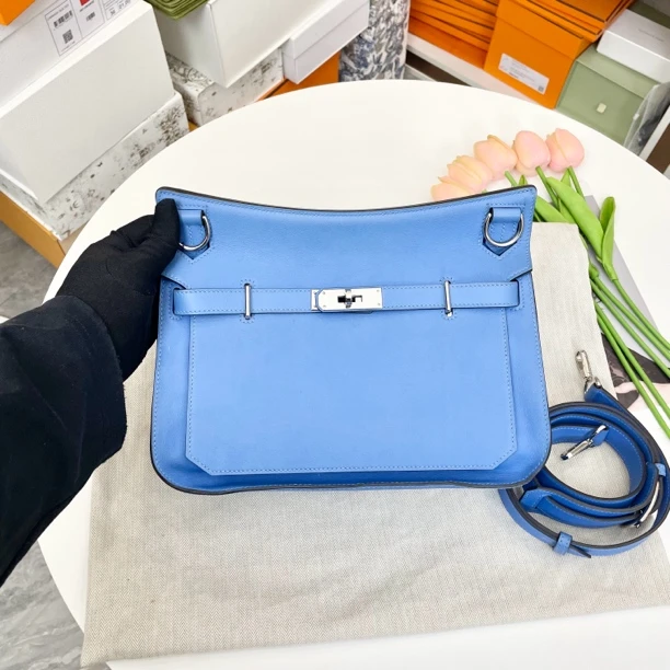 95新 Hermes/爱马仕 爱马仕/T刻 天堂蓝L色/吉普赛 28/斜挎单肩包