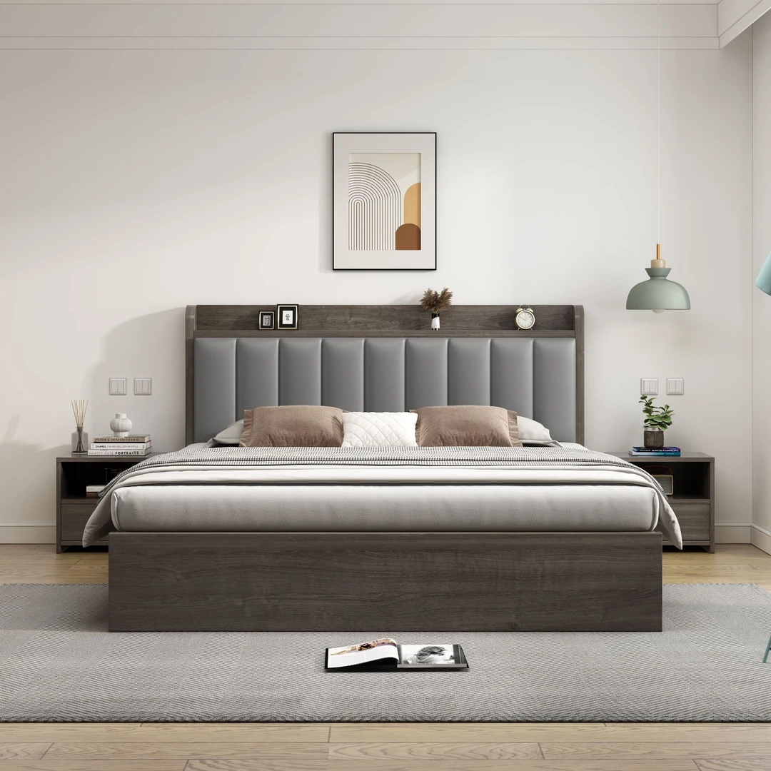 【包安装】实木床现代简约1.5米床双人床家用主卧1.8实木床儿童床