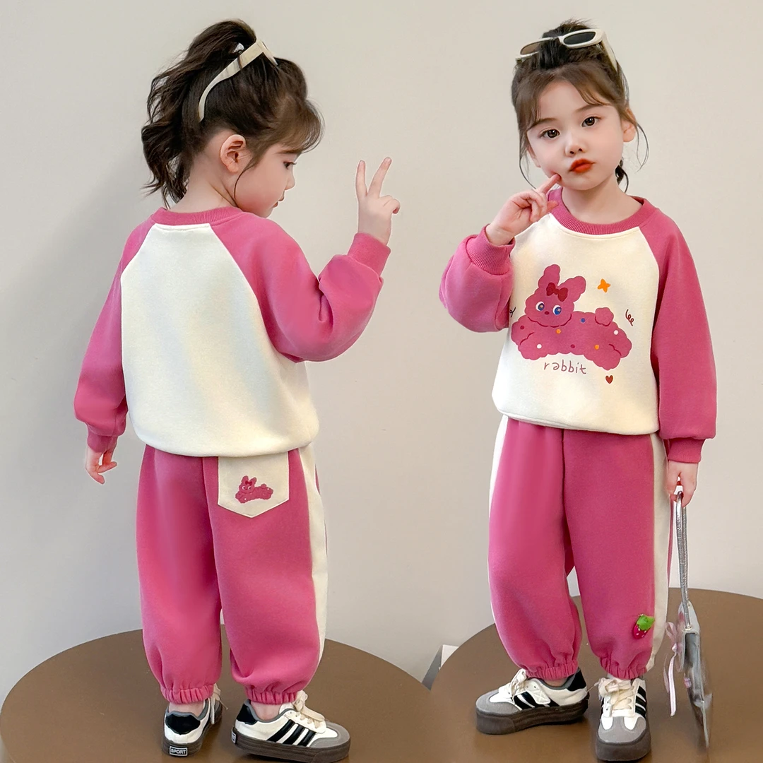 女童春秋款套装2025新款洋气时髦儿童绣花女宝宝秋季秋装运动卫衣