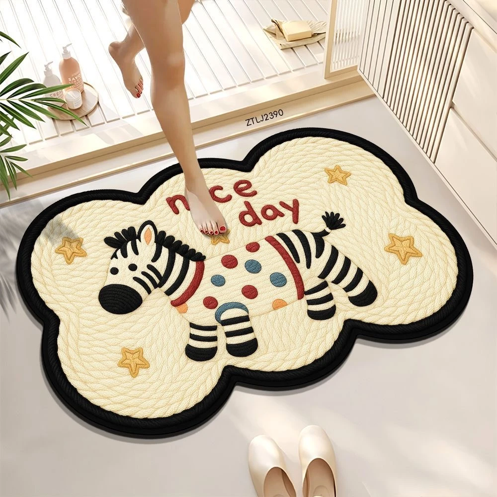 【到手两条】斑马星语两件套卫生间门口浴室地垫脚垫鼠标垫家用