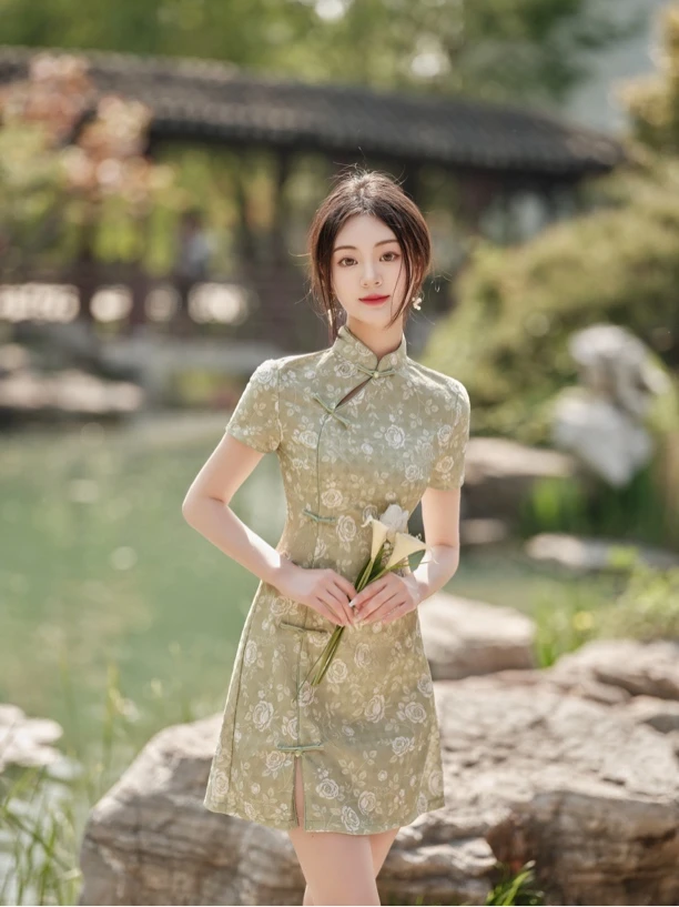 【沈氏-向阳花开】夏季改良小个子短款旗袍显年轻减龄洋气时尚百搭