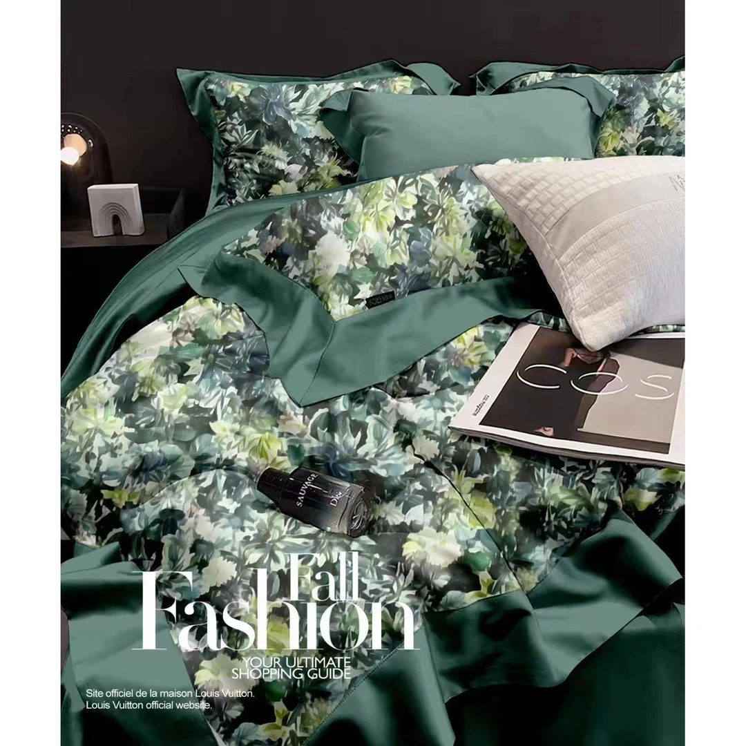 【刘总专属】九Z/全棉高支高密数码印花拼角四件套-清影