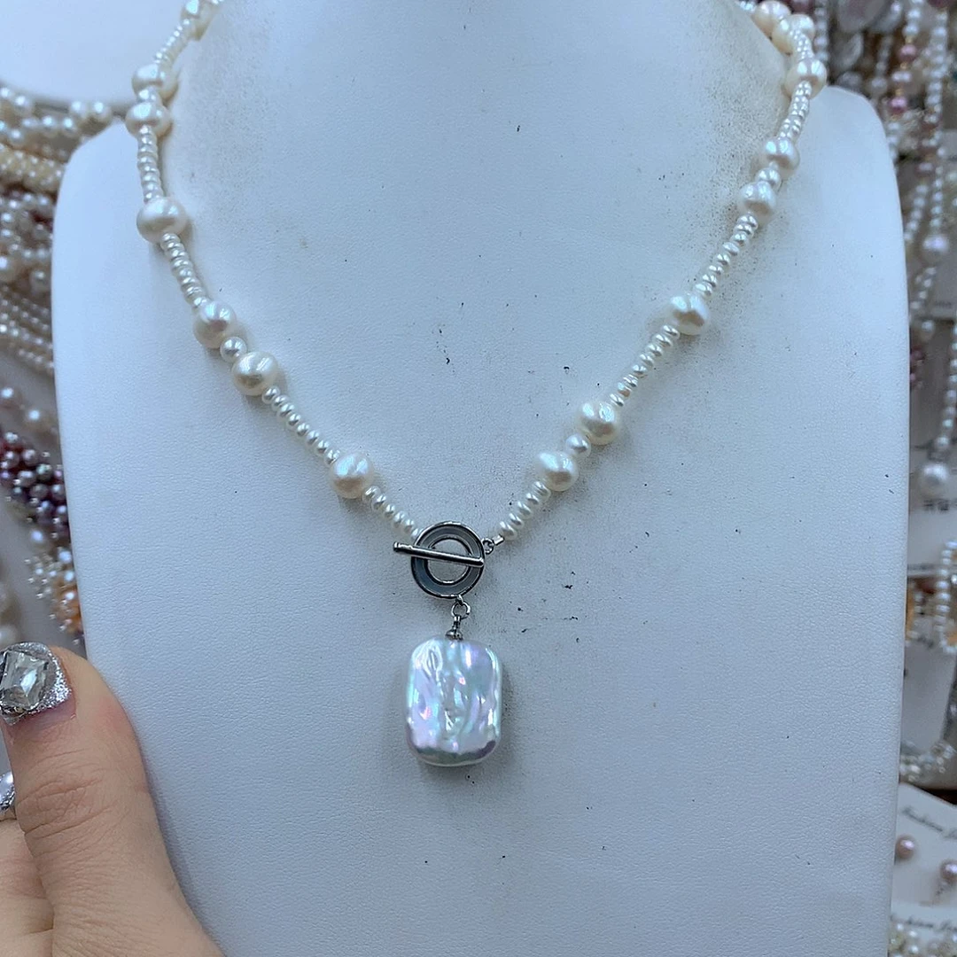 h***i耳饰银S925镶嵌淡水珍珠