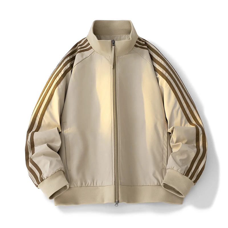 秋冬季新款夹克条纹美式百搭休闲时尚舒适立领夹克外套外套男