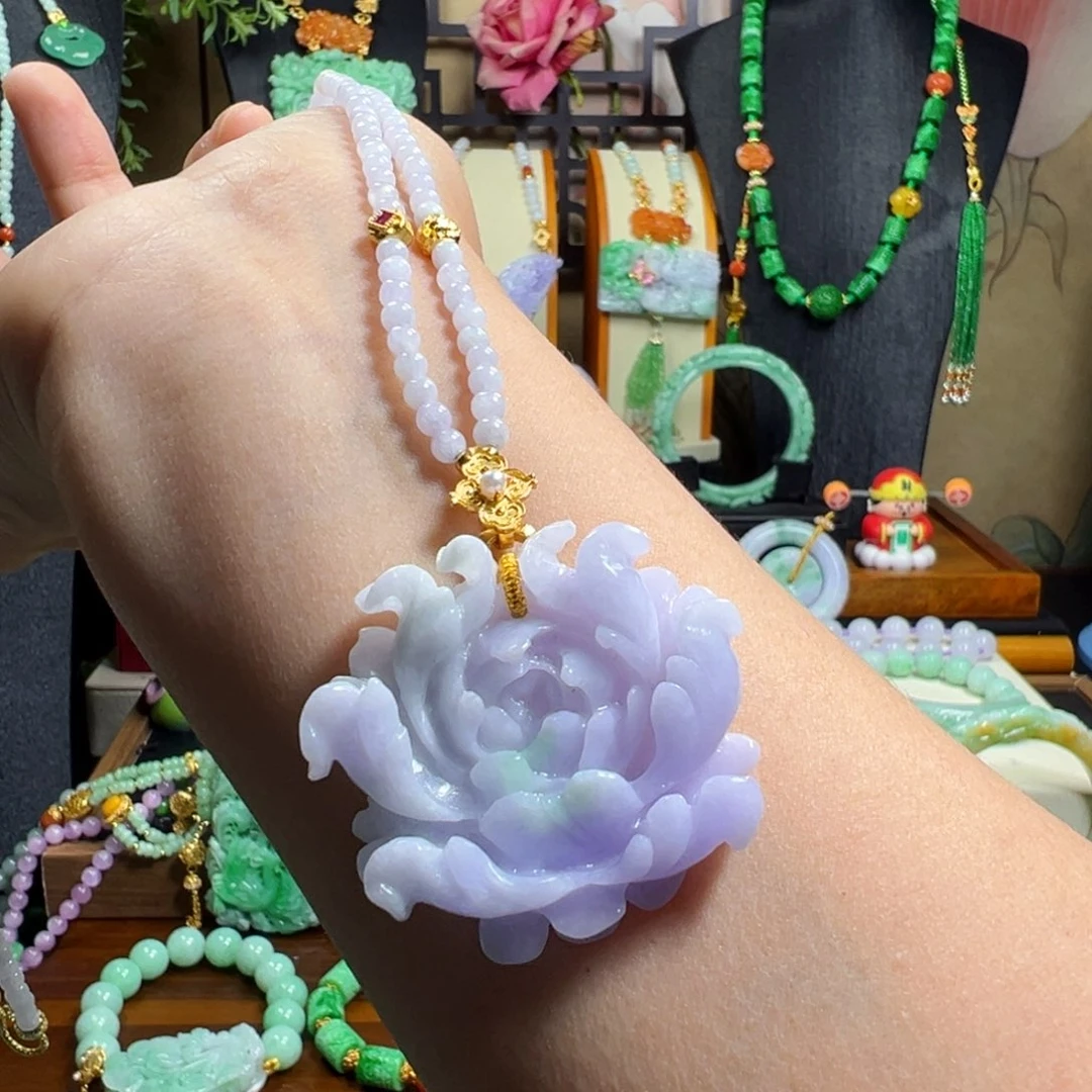 翡翠未镶嵌毛衣链紫