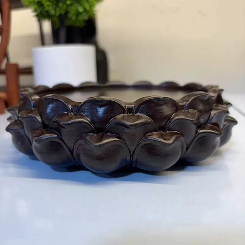 黑檀15含苞待放莲花底座中式工艺用品 尺寸(cm):外15内11.5高5
