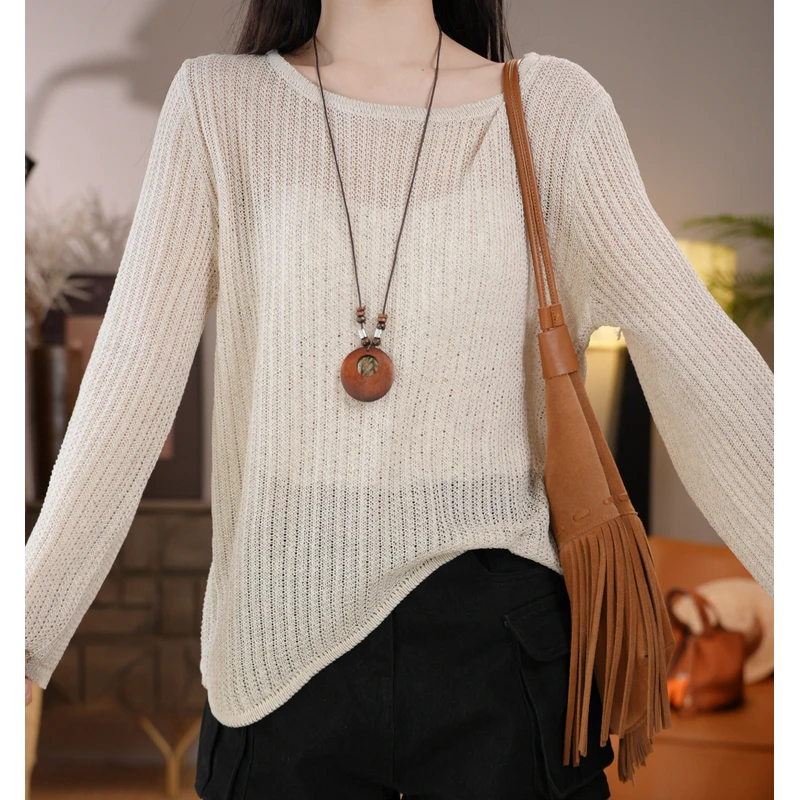 唐乐乐｜25new圆领宽松套头秋季镂空文艺复古上衣 BF1605