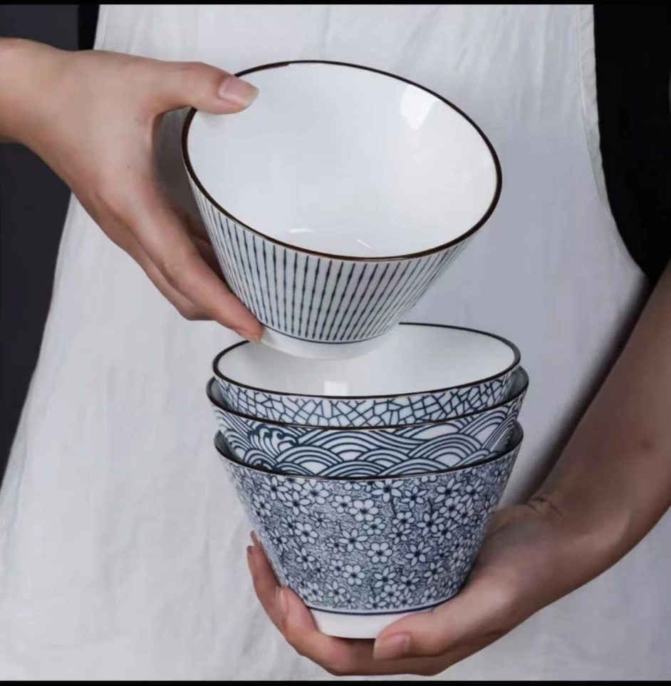 【包赔不补发】釉下彩5英寸日式斗笠碗8只装钻石碗奢华家用