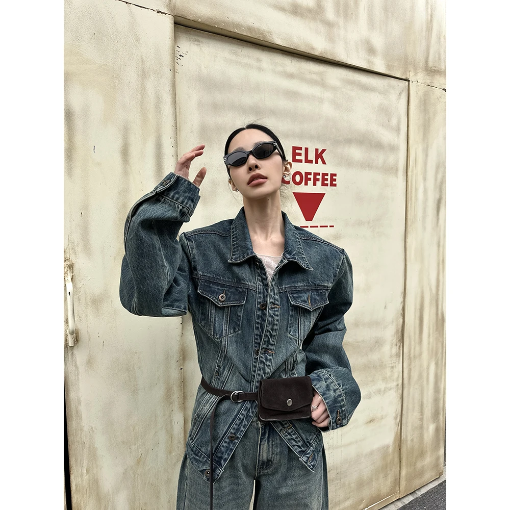 JCCC影子【C位look】显瘦剪裁柔软复古牛仔套装时尚早春JE4FNZ13