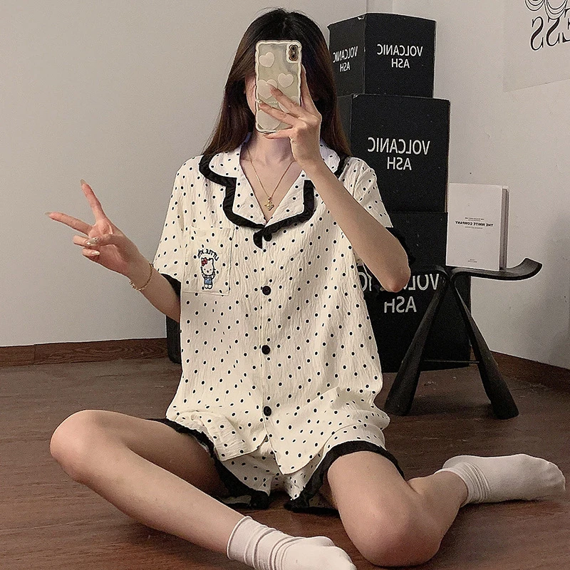 两件套女生凯蒂猫可爱卡通短袖睡衣套装夏季宽松透气可外穿家居服