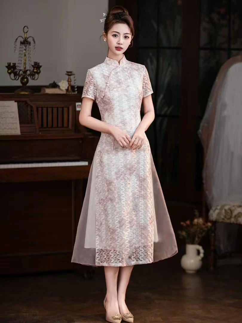 197-粉色 雪尼尔 改良 大奥戴 旗袍