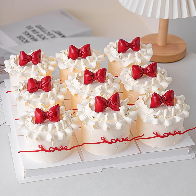 七夕情人节PU蝴蝶结蛋糕装饰摆件亚克力爱心love情侣烘焙装扮插件