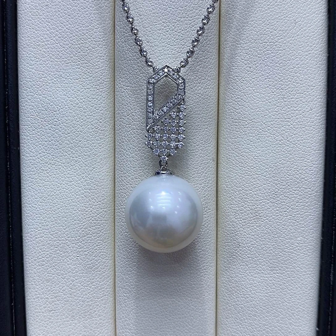 吊坠(不含链)18K金镶嵌海水珍珠15到16点位澳白
