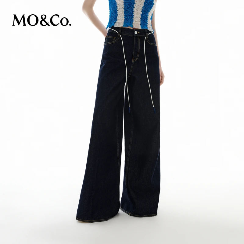 MOCO牛仔裤原色阔腿裤SUNNEI联名系列设计感抽绳高腰MBD1JEN044