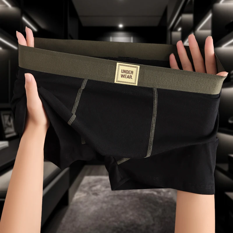 新款棉质男士内裤男生舒适运动平角裤男式简约纯色个性透气四角裤