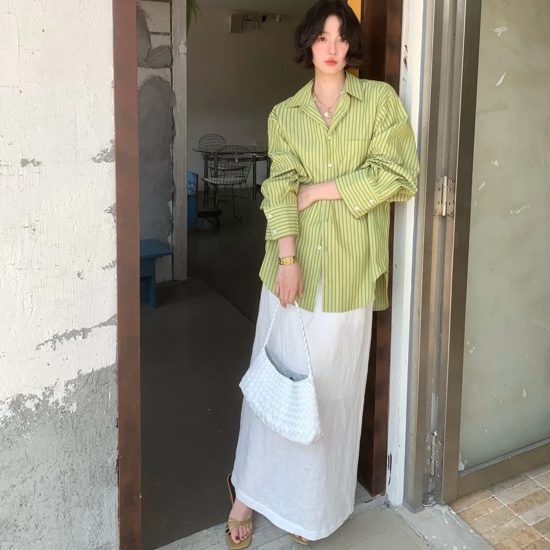 酒午自制2025夏季新款【夏至线】条纹衬衫休闲上衣女