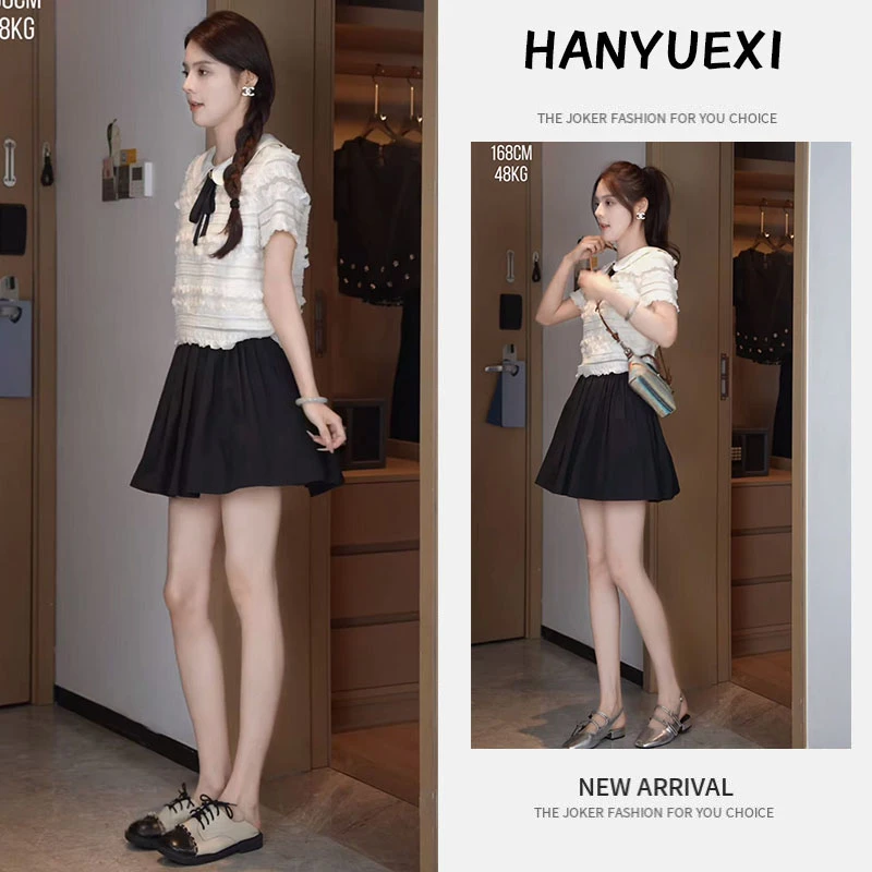 今年流行穿搭一整套2025新款蕾丝木耳边上衣百褶短裙艺术时尚套装