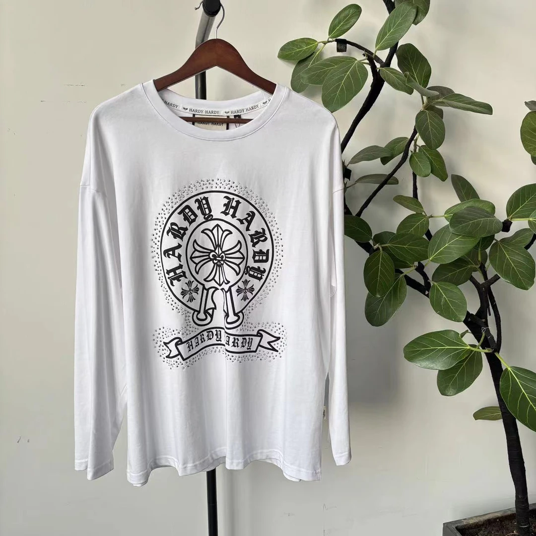 O-41  H2（UPF50 ）潮牌中性款春季图案烫钻圆领长袖T恤 41006