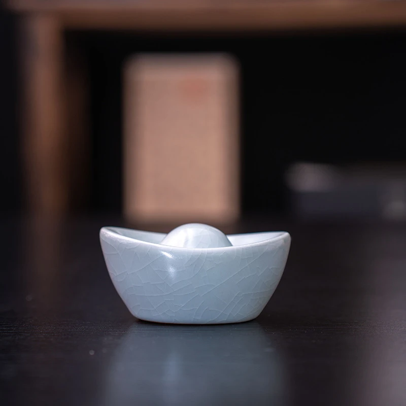 创意茶宠茶汝窑茶具可养开片盖置摆件元宝桌陶瓷茶道功夫配件