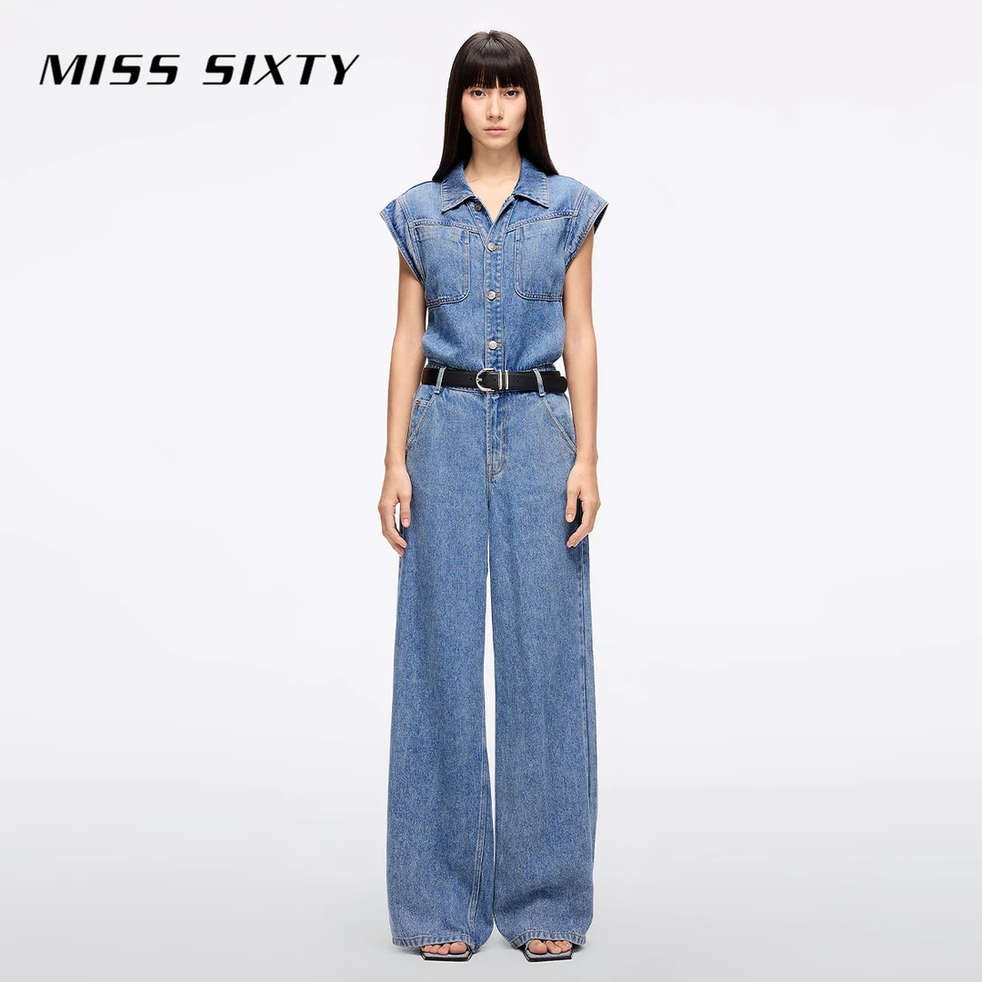 Miss Sixty2025春季新款天丝牛仔连体裤女复古工装一体式连衣裤